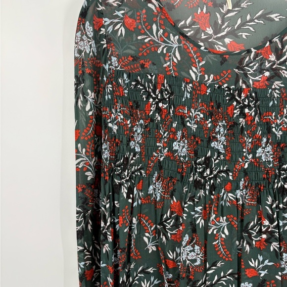 Maje Paris Green Floral Lo Fleur Crepe Georgette Top Sheer Smocked Blouse Large - Picture 5 of 15